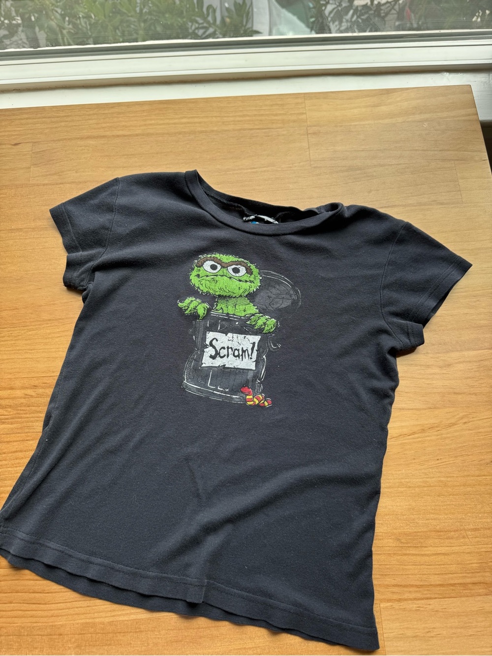 2000s Junk Food Black Tee w Oscar the Grouch Graphic Vintage Cropped Girlhood